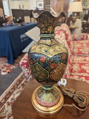 Lot 400 - A pair of papier mâché table lamps