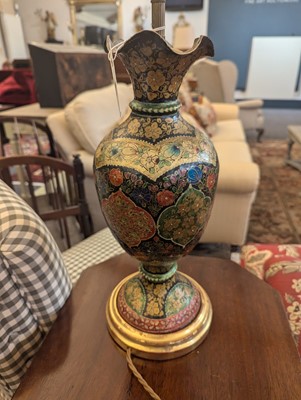 Lot 400 - A pair of papier mâché table lamps