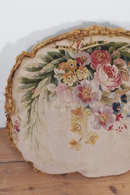 Lot 410 - A pair of oval Beauvais wool and silk tapestry cushions