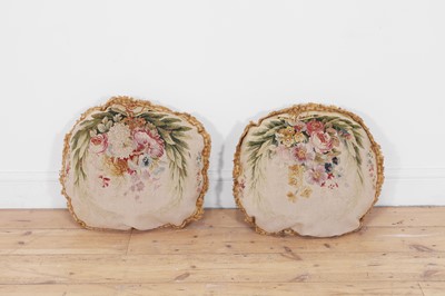 Lot 410 - A pair of oval Beauvais wool and silk tapestry cushions