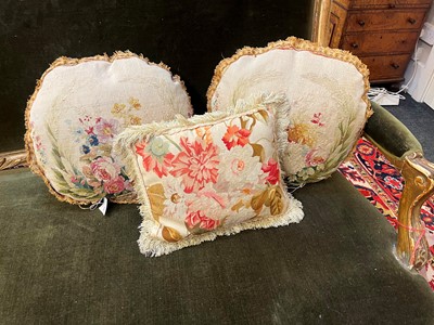 Lot 410 - A pair of oval Beauvais wool and silk tapestry cushions