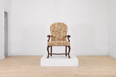 Lot 396 - A walnut open armchair