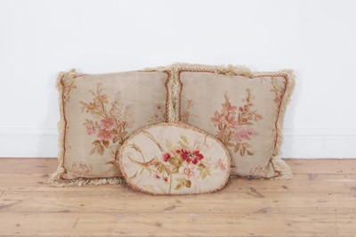 Lot 412 - A pair of wool and silk tapestry cushions