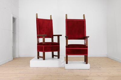 Lot 548 - A pair of large walnut and parcel-gilt throne chairs