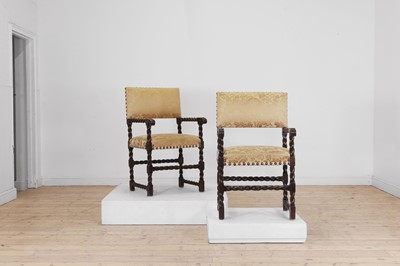 Lot 547 - A pair of stained beech armchairs in the 17th-century style