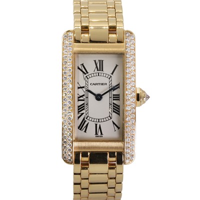 Lot 362 - An 18ct gold and diamond Cartier Tank Americaine ladies' bracelet watch