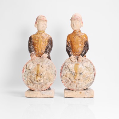 Lot A pair of Chinese pottery warriors