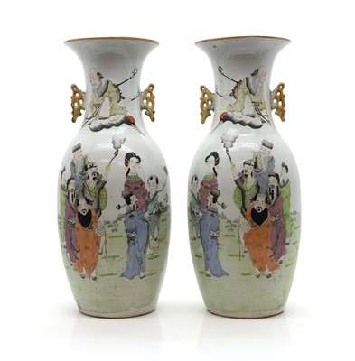 Lot 242 - A pair of Chinese polychrome-enamelled vases