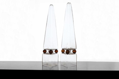 Lot 495 - A pair of glass obelisks
