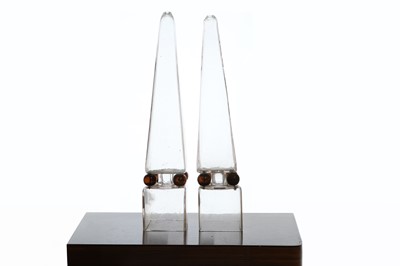 Lot 495 - A pair of glass obelisks
