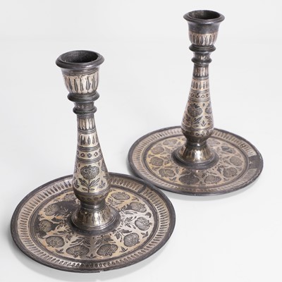 Lot 219 - A pair of Indian Bidri ware candlesticks