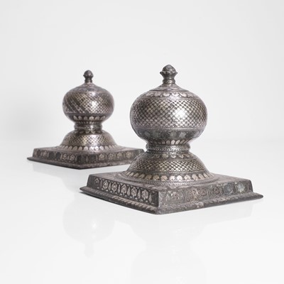 Lot 224 - A pair of Indian silver-inlaid Bidri carpet weights