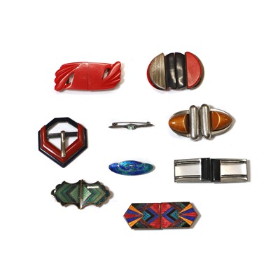 Lot 1394 - A collection of Art Deco, Mid Century and silver buckles