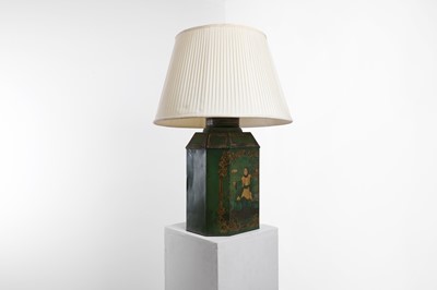 Lot 428 - A Victorian toleware table lamp