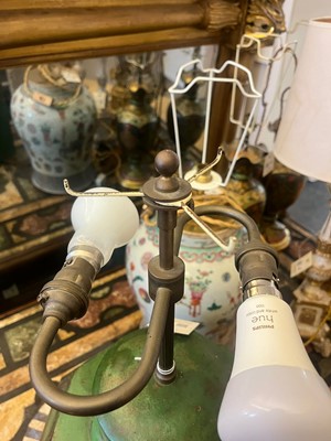 Lot 428 - A Victorian toleware table lamp