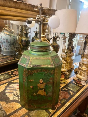 Lot 428 - A Victorian toleware table lamp