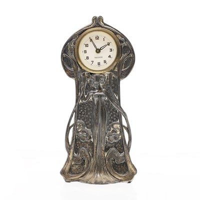 Lot 6 - An Art Nouveau silver plated timepiece