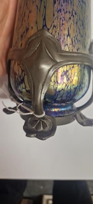 Lot 68 - A Loetz cobalt 'Papillon' iridescent glass and pewter-mounted vase