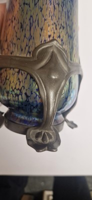 Lot 68 - A Loetz cobalt 'Papillon' iridescent glass and pewter-mounted vase