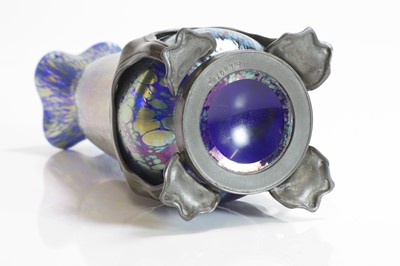 Lot 68 - A Loetz cobalt 'Papillon' iridescent glass and pewter-mounted vase