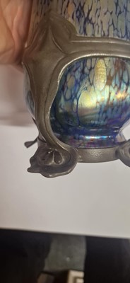 Lot 68 - A Loetz cobalt 'Papillon' iridescent glass and pewter-mounted vase