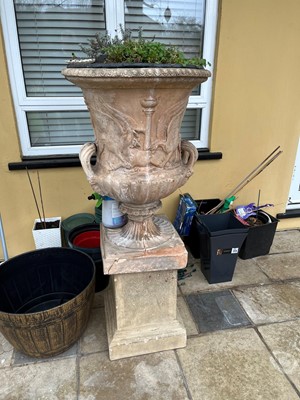 Lot 459 - A pair of terracotta garden urns