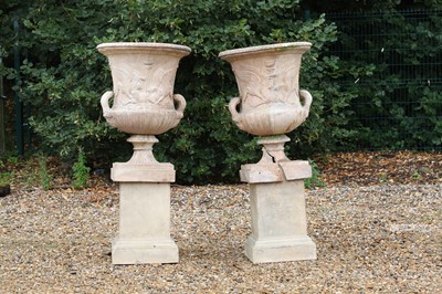 Lot 459 - A pair of terracotta garden urns