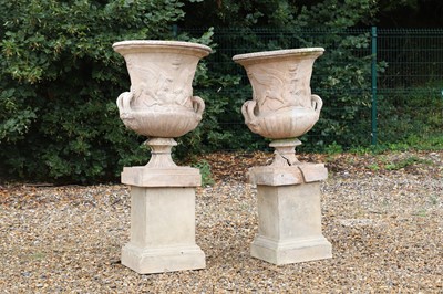 Lot 459 - A pair of terracotta garden urns