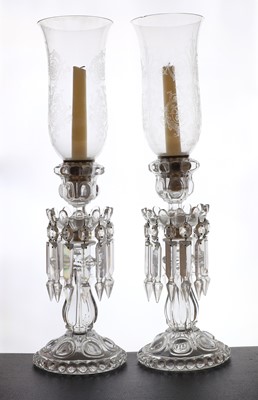 Lot 280 - A pair of clear glass table lustres