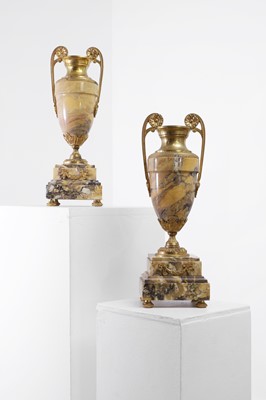 Lot 521 - A pair of Sienna marble and gilt-bronze urns