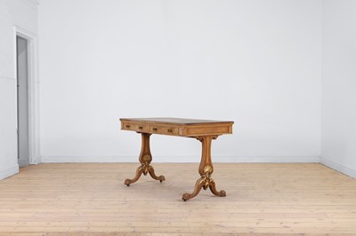 Lot 105 - A Victorian Hungarian ash, rosewood and tulipwood library table by Holland & Sons