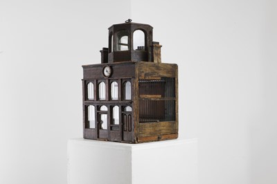 Lot 414 - A painted pine architectural birdcage