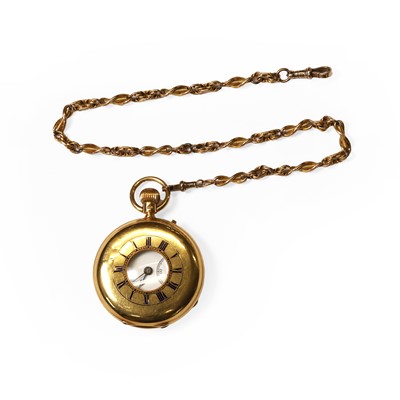 Lot 330 - An 18ct gold half hunter pocket watch and an Albert chain