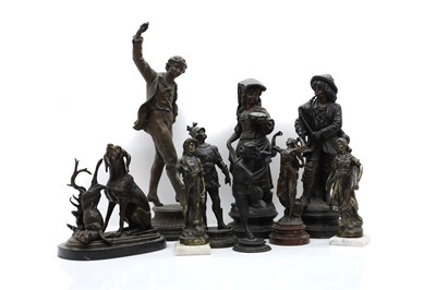 Lot 324 - A collection of seven spelter and metal figures