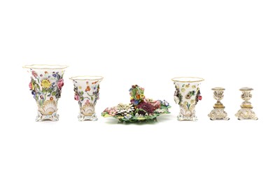 Lot 96 - A Spode porcelain floral encrusted garniture