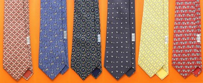 Lot 368 - Six Hermes silk ties