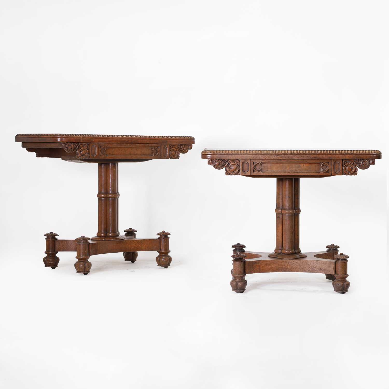 Oak Card Table Lot 268 - A pair of George IV brown oak card tables,