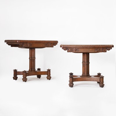 Lot A pair of George IV brown oak card tables