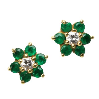 Lot 125 - A pair of 18ct gold emerald and diamond earrings, retailed by Asprey