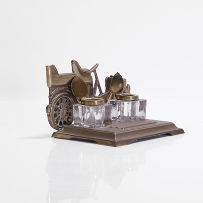 Lot 418 - A brass-framed inkstand