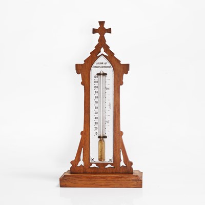 Lot 33 - A Victorian Gothic oak-framed thermometer