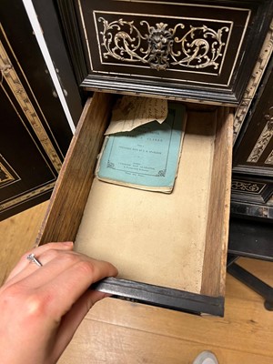Lot 99 - An ebonised fruitwood, ivory-inlaid and bronze-mounted table cabinet
