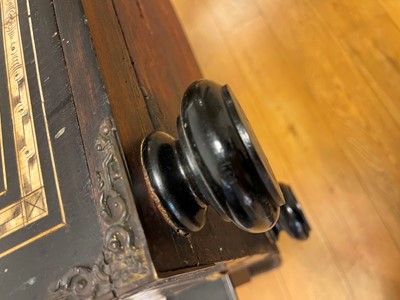 Lot 99 - An ebonised fruitwood, ivory-inlaid and bronze-mounted table cabinet