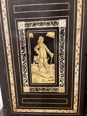 Lot 99 - An ebonised fruitwood, ivory-inlaid and bronze-mounted table cabinet