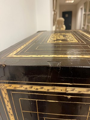 Lot 99 - An ebonised fruitwood, ivory-inlaid and bronze-mounted table cabinet