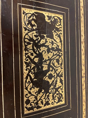 Lot 99 - An ebonised fruitwood, ivory-inlaid and bronze-mounted table cabinet