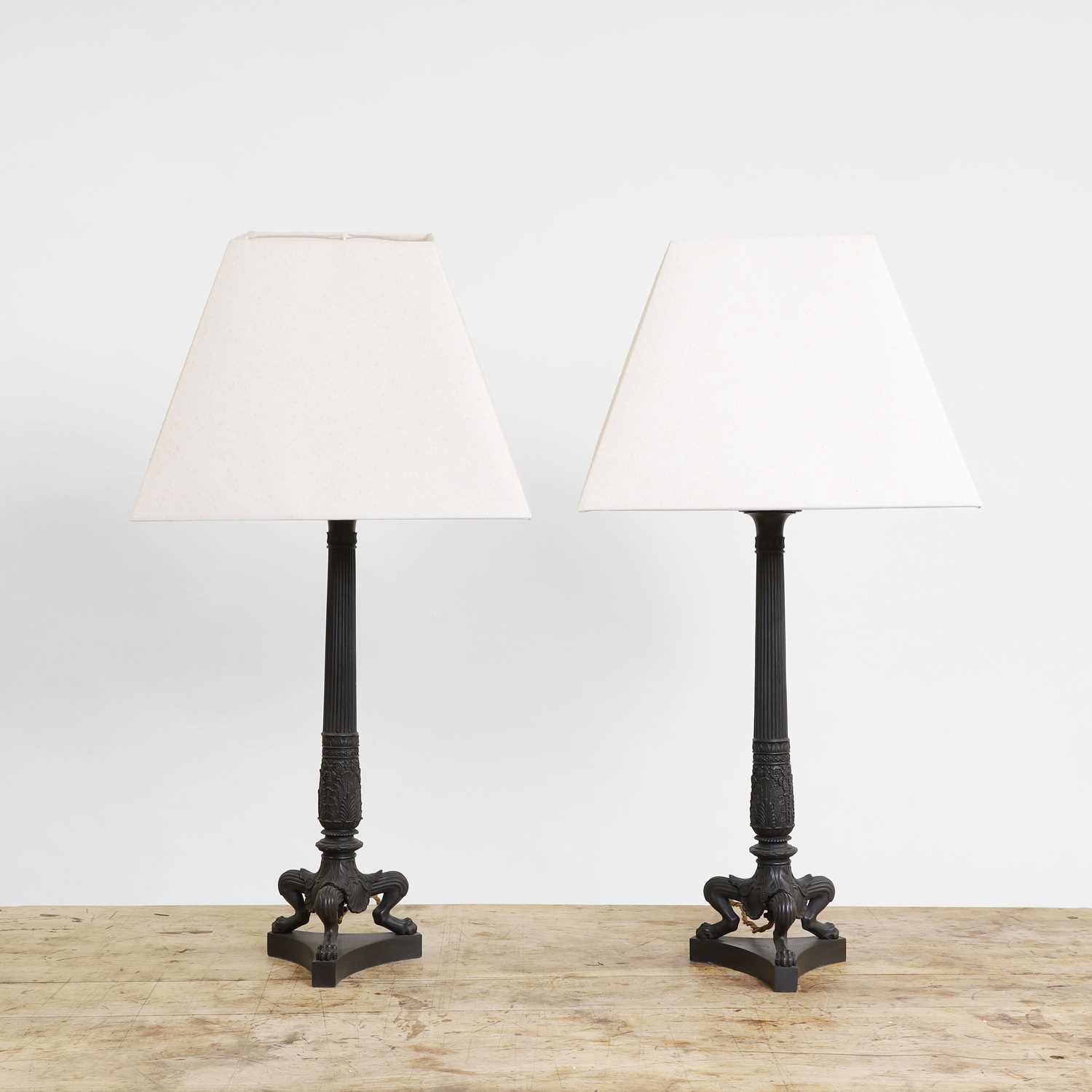 Lot 140 - A pair of Empire-style bronze lamps