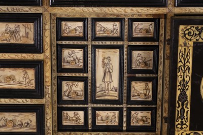 Lot 100 - An ebonised fruitwood, ivory and bone cabinet