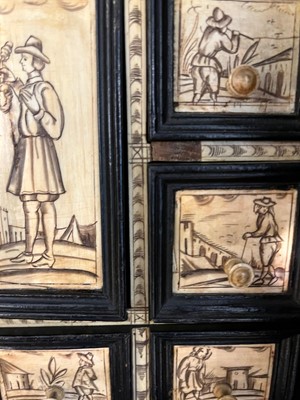 Lot 100 - An ebonised fruitwood, ivory and bone cabinet