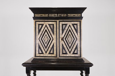 Lot 100 - An ebonised fruitwood, ivory and bone cabinet